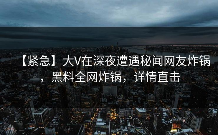 【紧急】大V在深夜遭遇秘闻网友炸锅，黑料全网炸锅，详情直击